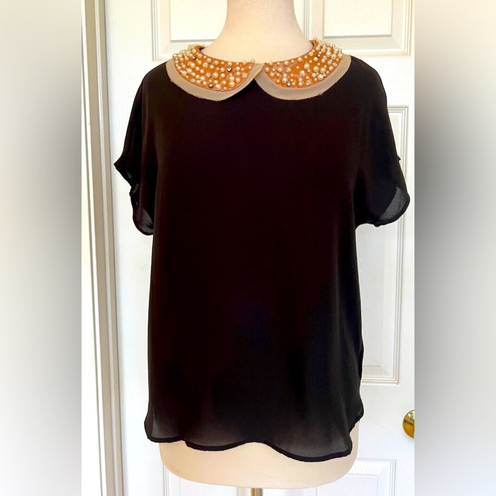Bellatrix Beaded Peter Pan Pearl Collar Blouse Size Medium